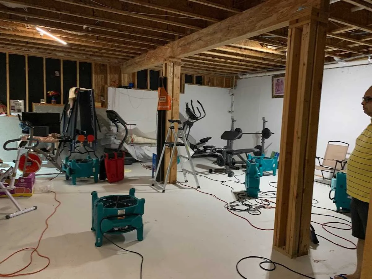 Basement drying equipment setup for Structural Drying in Oak Hills